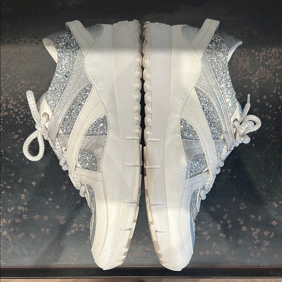 Jimmy Choo Silver Glitter and White Leather Sneakers - Picture 14 of 15